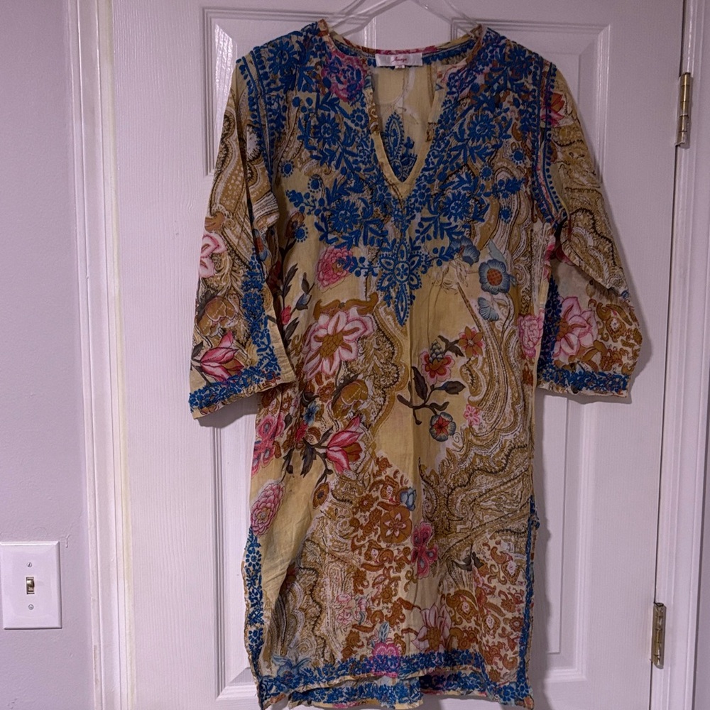 AMAYA… Embroidered Multicolor Floral Swim Caftan Coverup…Sz 38/Small… NWOT